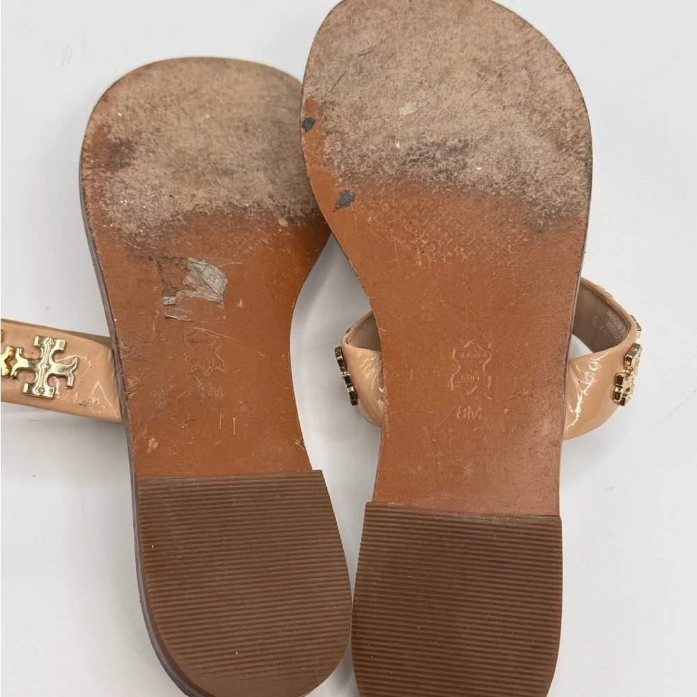 Tory Burch Val patent leather toe ring Sandals with Gold Accents size 8